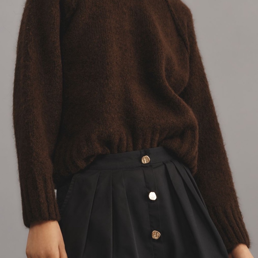Anthropologie Black A-Line Skirt with Gold Buttons